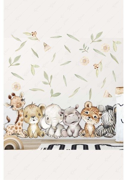 Çocuk odası renkli hayvan ve yaprak sticker seti, neşeli dekorasyon aksesuarı fiyatları