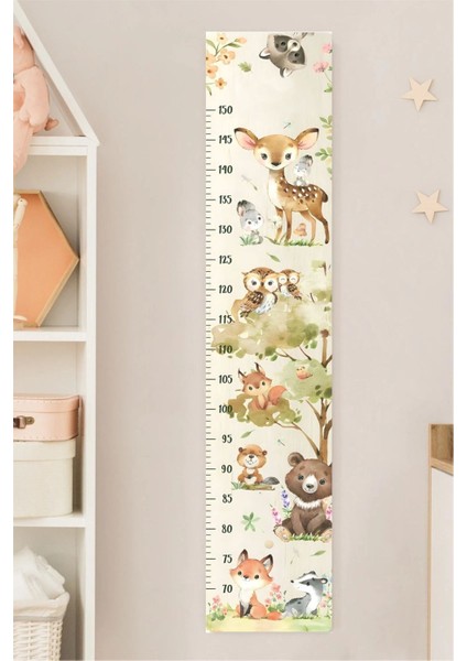 Orman Temalı Çocuk Odası Boy Ölçer Sticker, Eğlenceli ve Renkli Dekorasyon Parçası