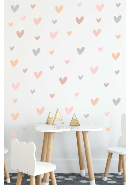 Renkli Kalpler Çocuk Odası Duvar Sticker Seti, 5+ Parça, Gökkuşağıyla Uyumlu