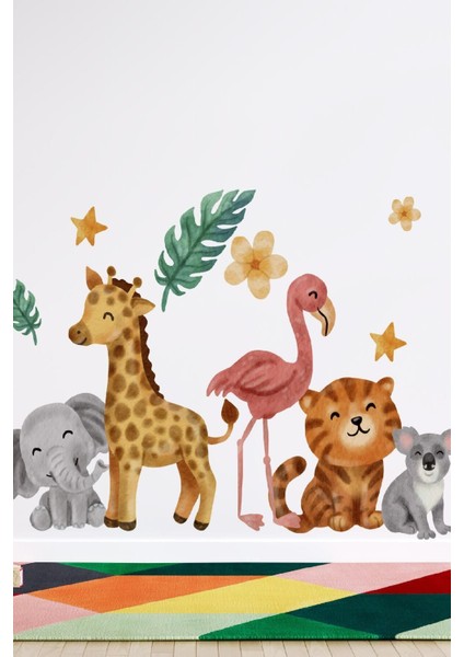 Renkli suluboya efektli sevimli hayvanlar duvar stickerleri, çocuk ve genç odası dekoru fiyatları