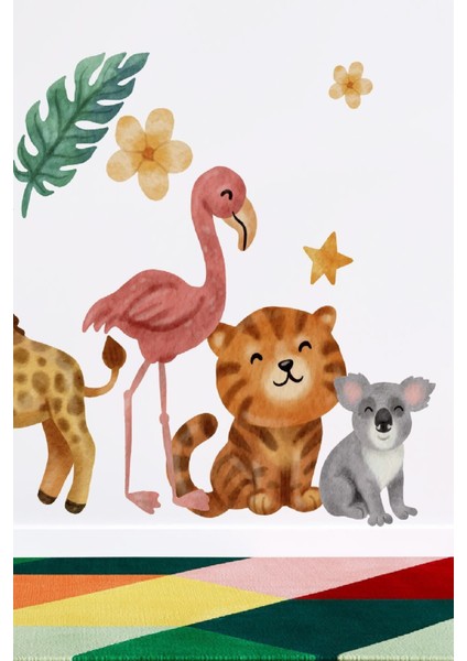 Renkli suluboya efektli sevimli hayvanlar duvar stickerleri, çocuk ve genç odası dekoru modelleri