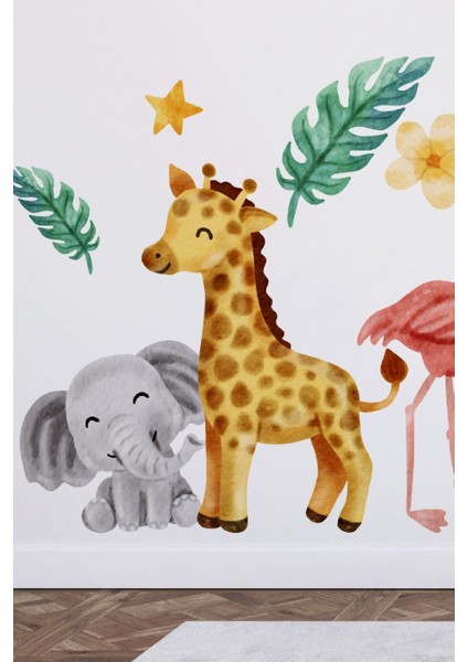 Renkli suluboya efektli sevimli hayvanlar duvar stickerleri, çocuk ve genç odası dekoru fırsatları