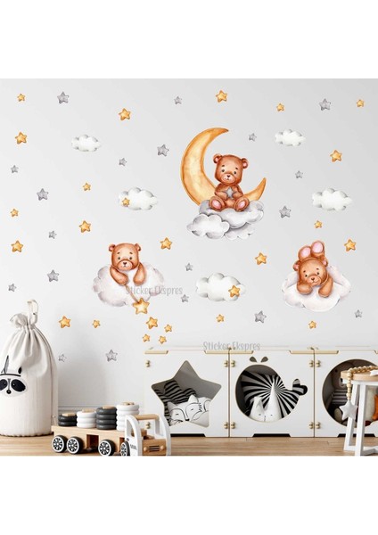 Çocuk odası renkli yıldız ve ayıcık yapışkan seti, 5+ parça, sevimli dekorasyon. fiyatları