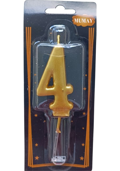 Ngüzel Party 4 Yaş Büyük Boy (7 Cm) 4 Rakam Lüks Pasta Mum Gold