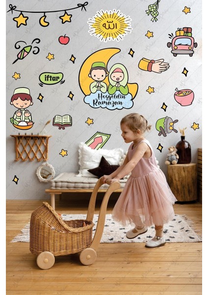 Çocuk odası için Ramazan temalı eğitici ve sevimli cam sticker seti, 5+ parça, çok renkli fiyatları