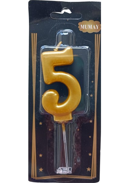 Ngüzel Party 5 Yaş Büyük Boy (7 Cm) 5 Rakam Lüks Pasta Mum Gold