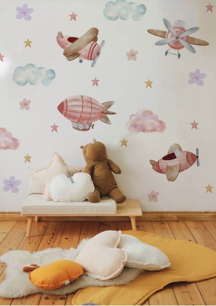 Pembe Yolculuk Çocuk Odası Duvar Stickerı, Renkli ve Sevimli Dekoratif Çıkartma
