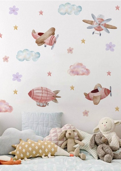 Pembe Yolculuk Çocuk Odası Duvar Stickerı, Renkli ve Sevimli Dekoratif Çıkartma fiyatları