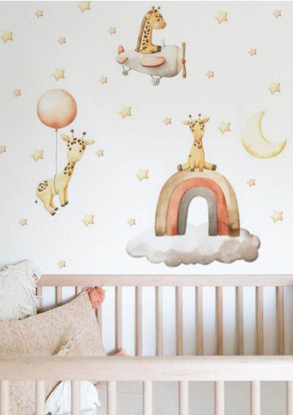 Sevimli Giraffe Temalı Renkli Çocuk Odası Duvar Stickerı, Eğlenceli Dekorasyon fiyatları