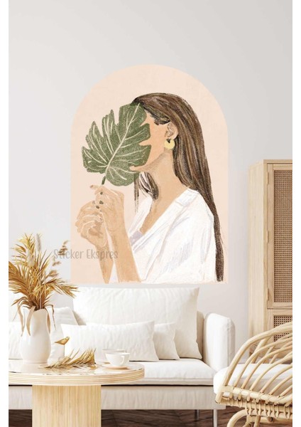 Yaprak ve bohem tasarımlı çok renkli duvar çıkartması, mutfak dekorasyonu için ideal