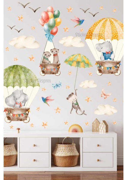 Renkli ve eğlenceli çocuk odası duvar sticker seti, yaratıcı dekorasyon, 5+ parça