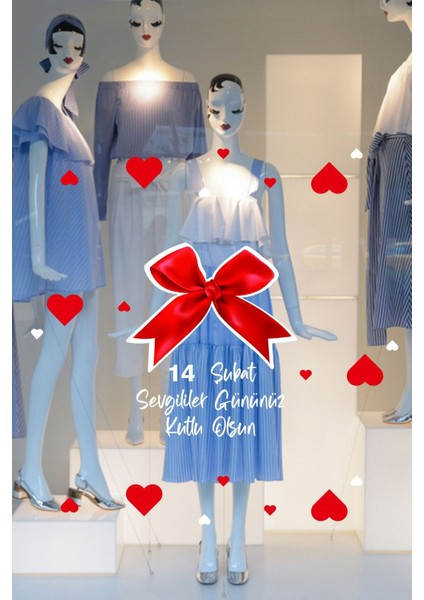 Beyaz 70cm Sevgililer Günü Dekor Stickerı, Cam ve Oda Süsleme, 5+ Parça