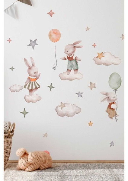 Renkli ve sevimli çocuk odası duvar sticker seti, 5+ parça, eğlenceli dekorasyon