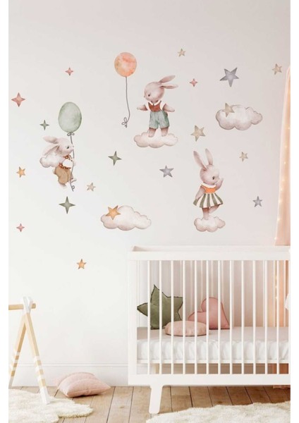 Renkli ve sevimli çocuk odası duvar sticker seti, 5+ parça, eğlenceli dekorasyon fiyatları