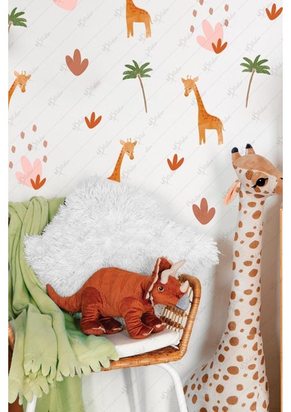 Renkli Zürafalar ve Ağaçlar Çocuk Odası Duvar Sticker Seti, Sevimli ve Eğlenceli Dekorasyon