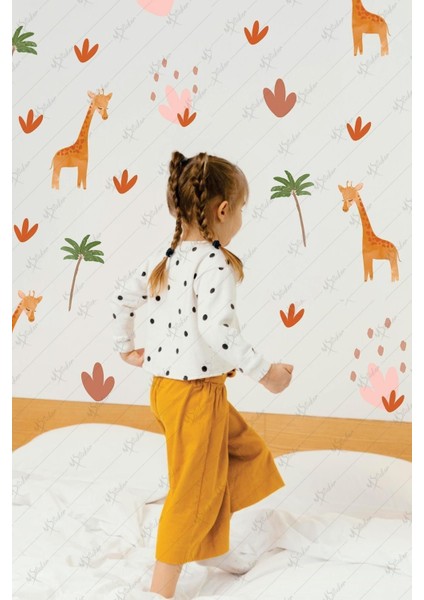 Renkli Zürafalar ve Ağaçlar Çocuk Odası Duvar Sticker Seti, Sevimli ve Eğlenceli Dekorasyon fiyatları