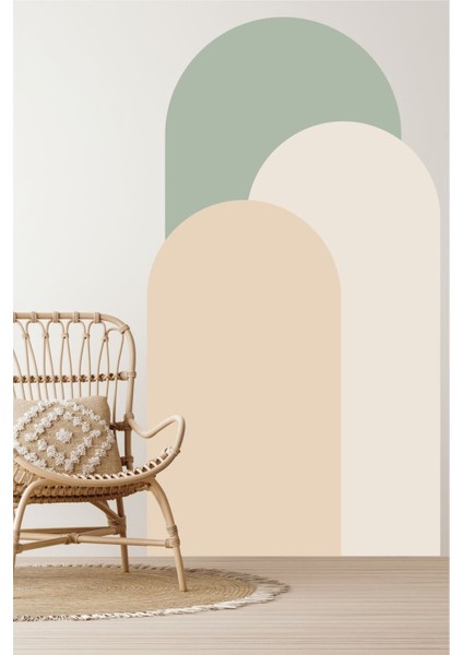 Yeşil ve kahverengi bohem tarzı 3'lü duvar çıkartması, düz desen, doğal renkler