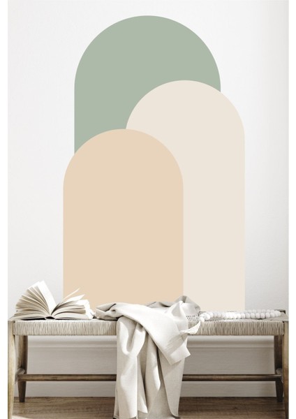 Yeşil ve kahverengi bohem tarzı 3'lü duvar çıkartması, düz desen, doğal renkler modelleri