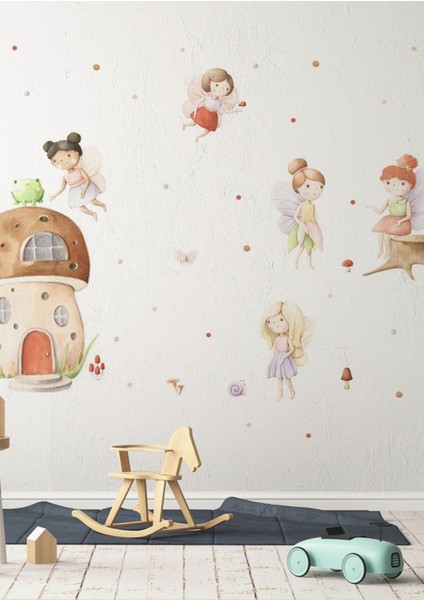 Renkli Çocuk Odası Peri Masalı Duvar Stickerı, Eğlenceli ve Canlı Dekorasyon Seçeneği fırsatları