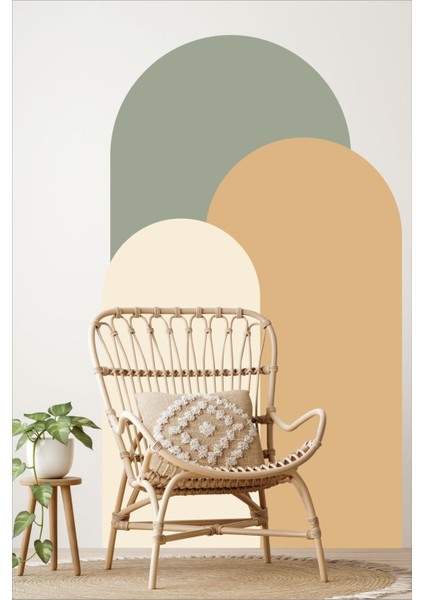 Yeşil-Hardal Bohem Oval 3'lü Duvar Sticker, şık ve modern dekorasyon için ideal seçenektir