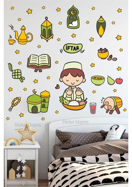 Çocuk odası için eğlenceli ve şık Ramazan temalı cam kapı duvar sticker seti fiyatları