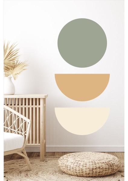 Yeşil Hardal Geometrik Bohem Duvar Sticker, Düz Desenli, 1 Parça