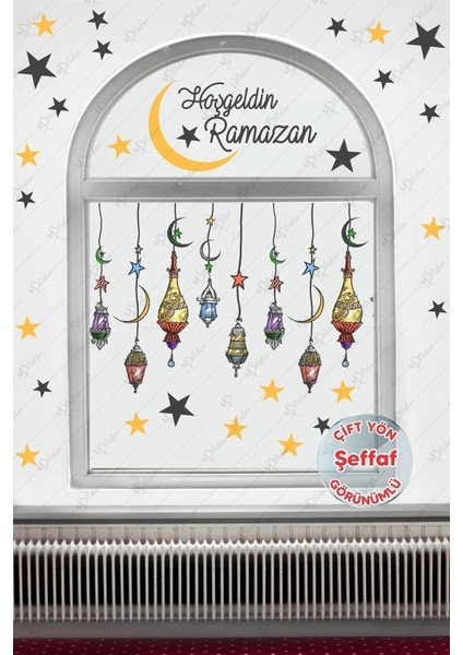 Hoşgeldin Ramazan Renkli Fener Sarkıt Cam Duvar Dekorasyon Sticker Seti Şeffaf Ramazan Süsleri fiyatları