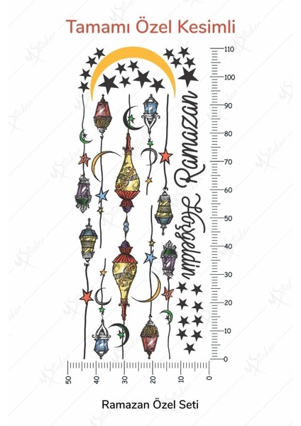 Hoşgeldin Ramazan Renkli Fener Sarkıt Cam Duvar Dekorasyon Sticker Seti Şeffaf Ramazan Süsleri modelleri