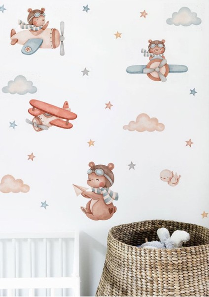 Pilot Ayıcık Çocuk Odası Duvar Stickerı fiyatları