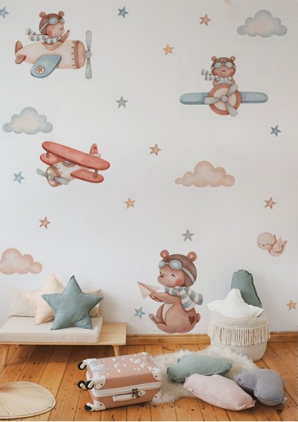 Pilot Ayıcık Çocuk Odası Duvar Stickerı modelleri