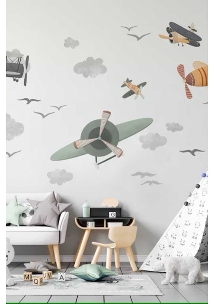 Renkli ve eğlenceli çocuk odası duvar stickerleri, 5+ parça, gökyüzü temalı dekorasyon