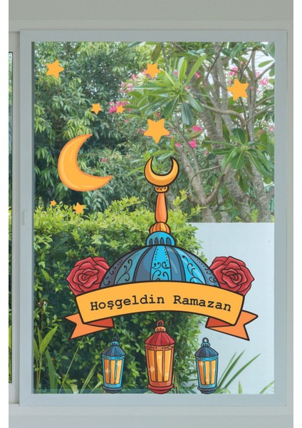 Hoşgeldin Ramazan Fenerli Dekoratif Cam Duvar Mobilya Kapı Sticker