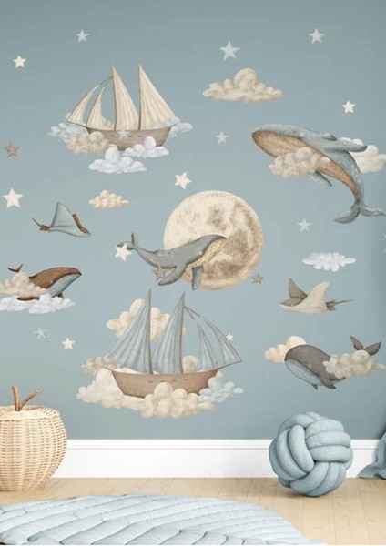 Renkli Balina Çocuk Odası Duvar Stickerı, Eğlenceli ve Canlı Dekorasyon fiyatları
