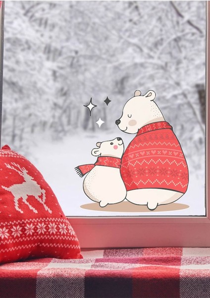 Renkli Kutup Ayıları Çocuk Odası Cam Stickerı, sevimli ve eğlenceli dekoratif süs.
