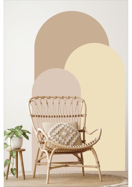 Bej Renkli Bohem Oval 3'lü Duvar Sticker Seti, şık ve modern dekorasyona uygun