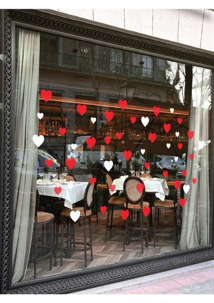 Çok Renkli Kalpler 14 Şubat Temalı Vitrin Stickerı, Sevgililer Günü Dekoru