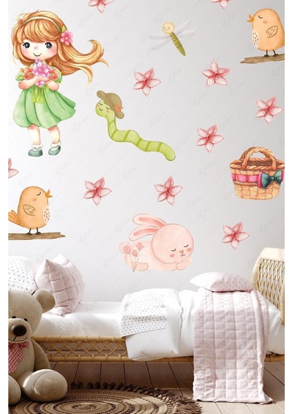 Neşeli Bahar Temalı Çocuk Odası Cam Sticker Seti, Renkli ve Eğlenceli Dekorasyon