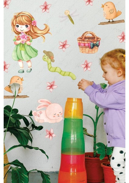 Neşeli Bahar Temalı Çocuk Odası Cam Sticker Seti, Renkli ve Eğlenceli Dekorasyon fiyatları