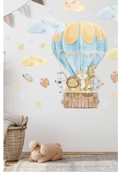 Mavi Balonlu Sevimli Çocuk Odası Duvar Stickerı, renkli ve şirin dekorasyon.