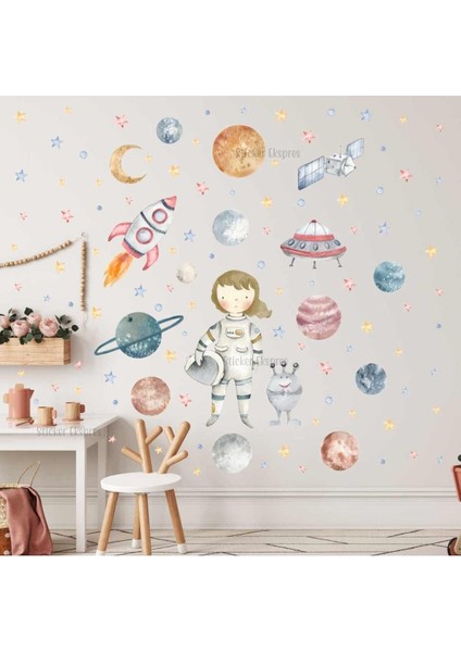 Renkli uzay temalı çocuk odası duvar çıkartması, 5+ parça, eğlenceli dekorasyon seti fiyatları