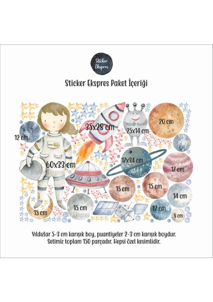 Renkli uzay temalı çocuk odası duvar çıkartması, 5+ parça, eğlenceli dekorasyon seti modelleri