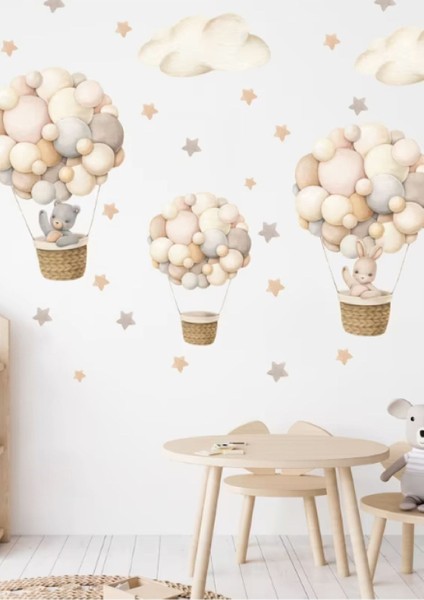 Canlı Renkli Hava Balonları Çocuk Odası Duvar Stickerı Çok Renkli Düz Desenli modelleri