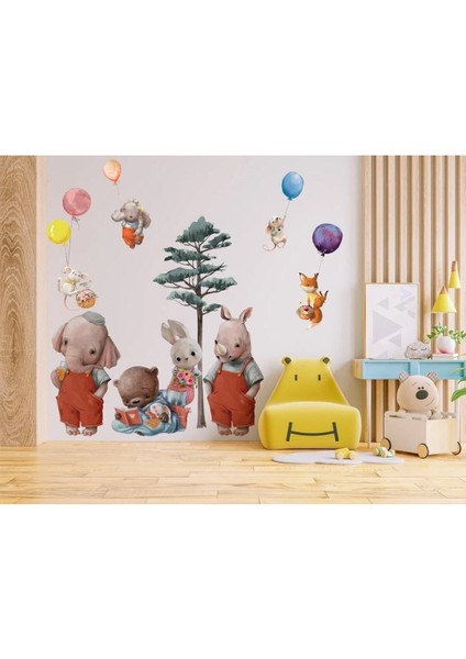 Pastel renkli sevimli yavru hayvanlar duvar sticker seti, çocuk odası dekoru, 5+ parça