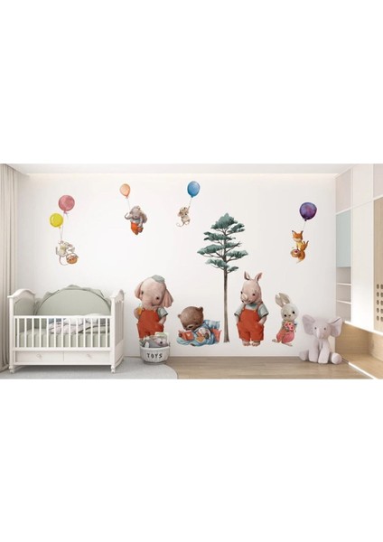 Pastel renkli sevimli yavru hayvanlar duvar sticker seti, çocuk odası dekoru, 5+ parça fiyatları