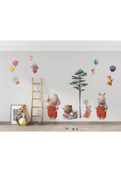 Pastel renkli sevimli yavru hayvanlar duvar sticker seti, çocuk odası dekoru, 5+ parça modelleri