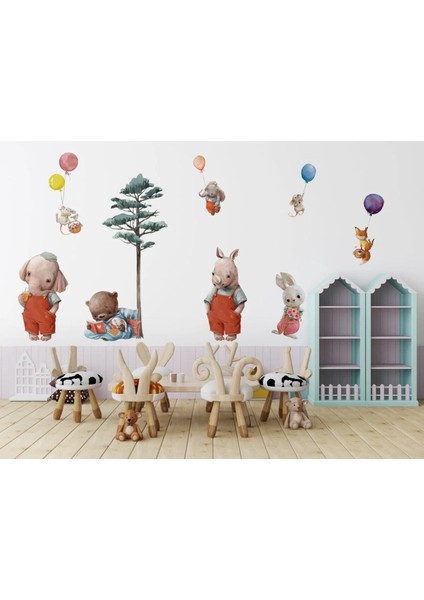 Pastel renkli sevimli yavru hayvanlar duvar sticker seti, çocuk odası dekoru, 5+ parça fırsatları