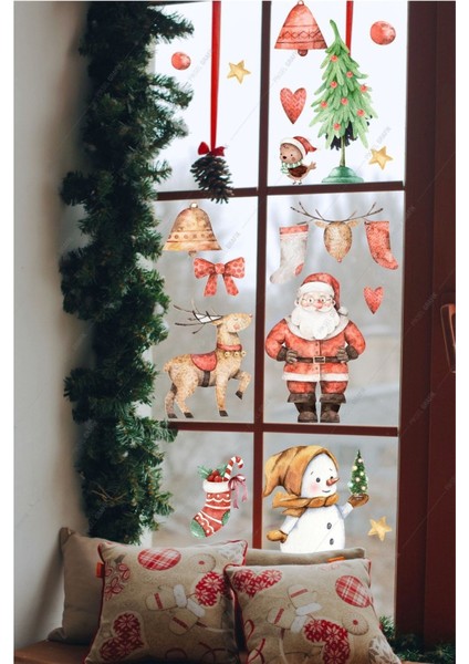 Noel Baba ve Kardan Adam Set Cam Duvar Sticker