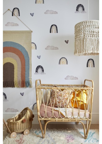 Çocuk odası renkli gökkuşağı ve bulutlar duvar çıkartması, neşeli dekorasyon. fiyatları