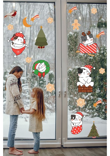 Sevimli Kediler ve Yıldızlar Temalı Çocuk Odası Duvar Sticker, Renkli ve Beyaz fiyatları