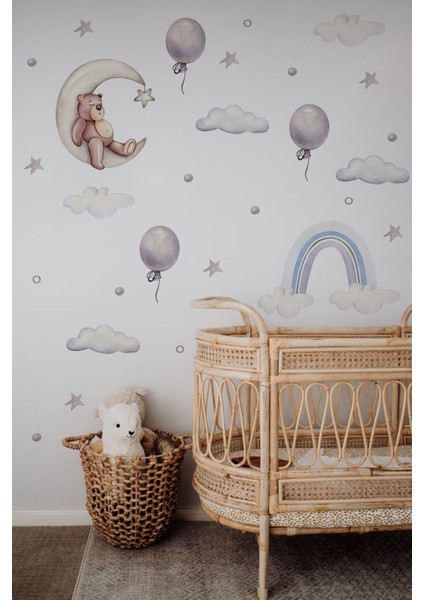 Ayda Uyuyan Ayıcık Çocuk Odası Duvar Stickerı fiyatları